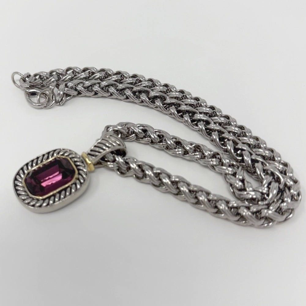 Thick Pendant Necklace Women 18in Silvertone Purple Wheat Chain Gift
